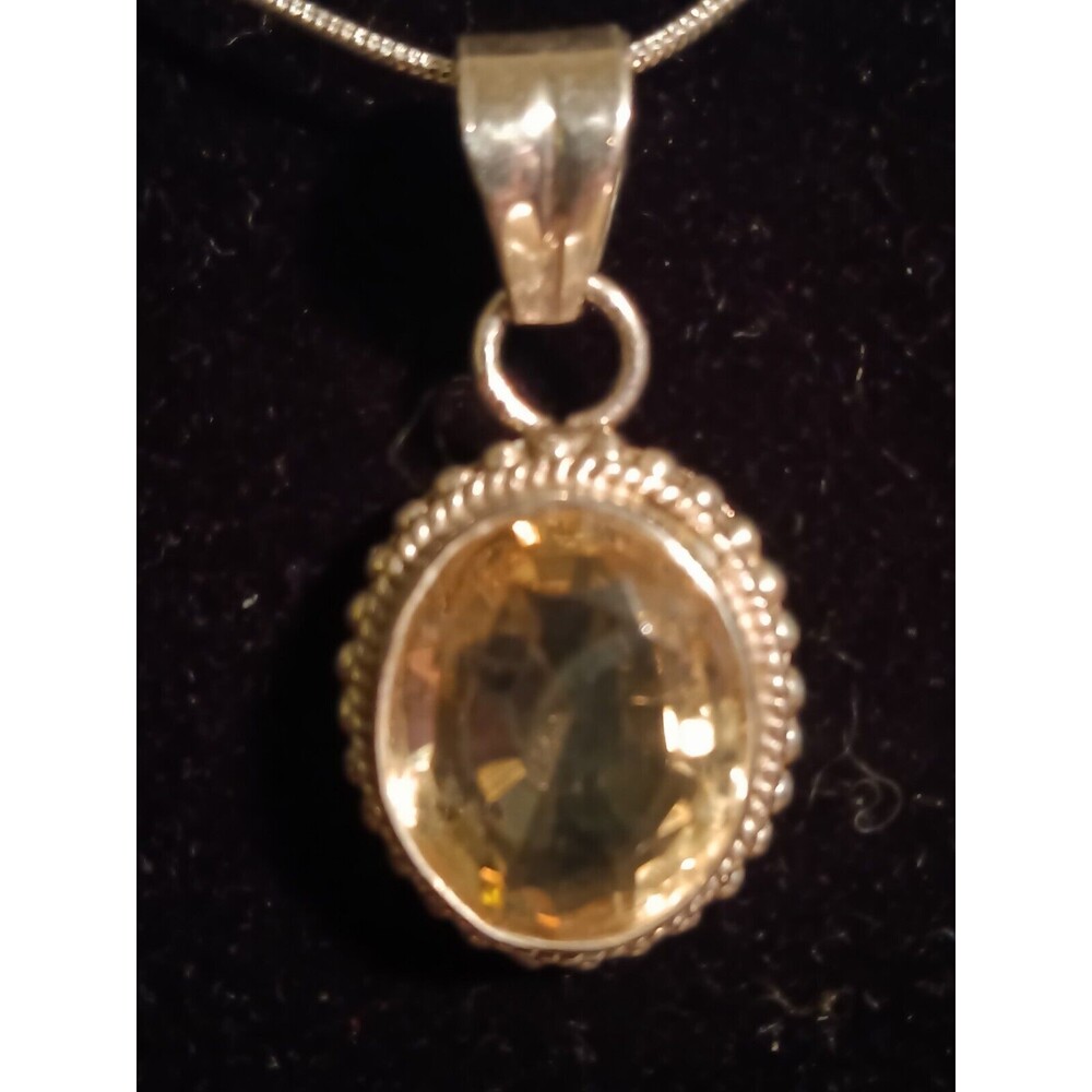 925 Silver. Golden Stone Pendant With 22" Long Necklace. Local Florida Artist